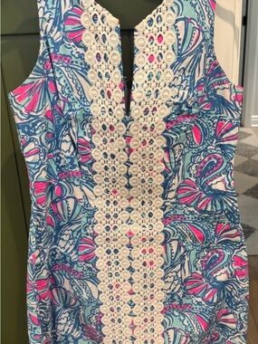 Lilly Pulitzer Blue and Pink Printed Crochet-Trim Camisole